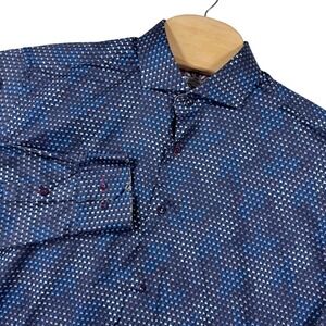 7 Downie St. Shirt Mens S Blue‎ Geometric Print Long Sleeve Button Up European